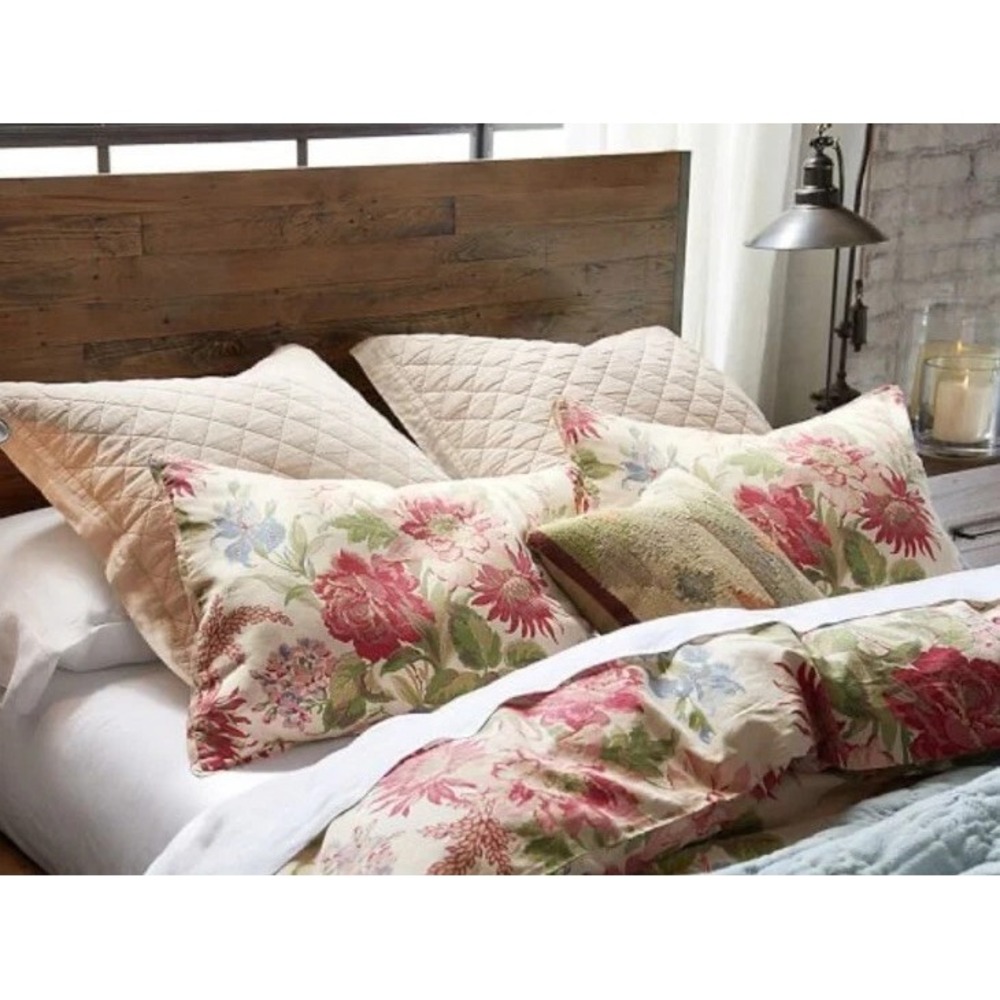 Pottery Barn Marla Duvet‎ King Linen Blend Red Floral Roses Peony Iris Pink - Picture 3 of 16
